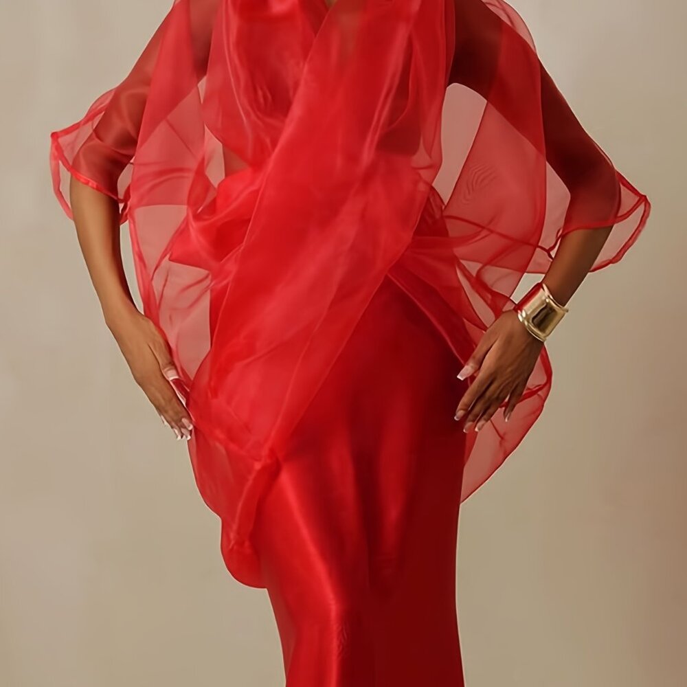 Red Sheer Organza Cape | Luxe Evening & Wedding Guest Wrap